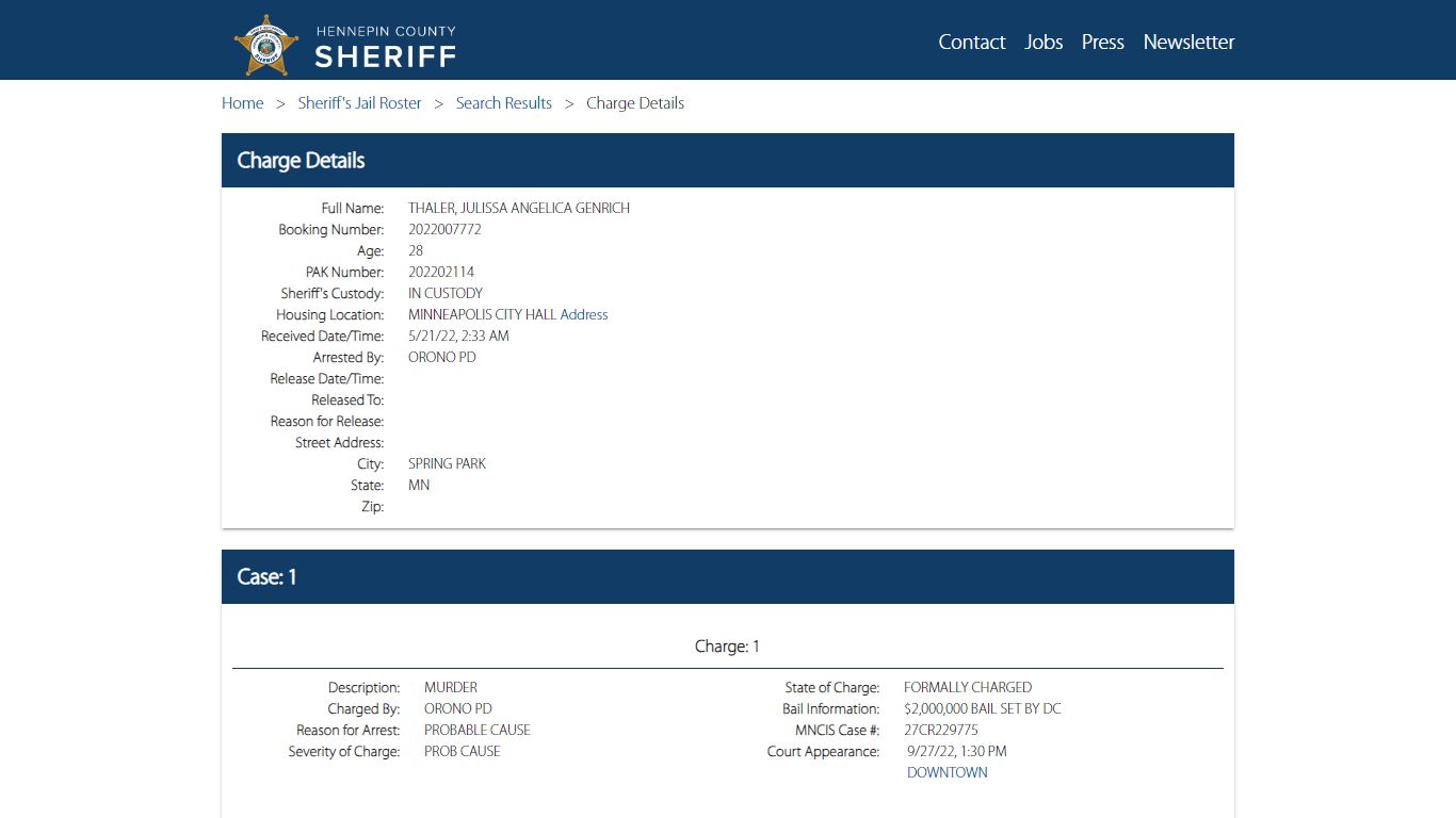 Jail Roster | Hennepin County